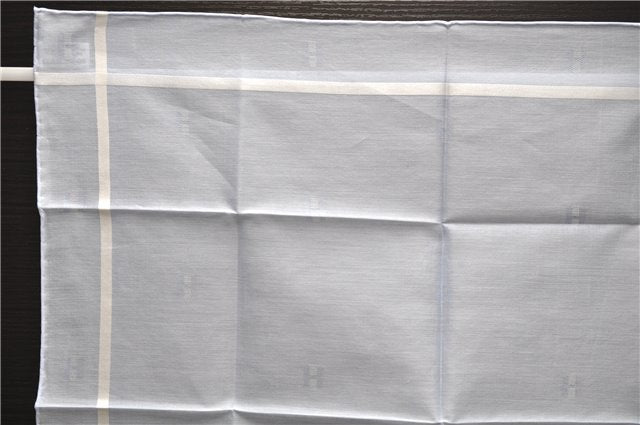 Authentic HERMES Carre 45 Scarf H Logos Pattern Cotton Light Blue Box 6358E