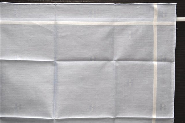 Authentic HERMES Carre 45 Scarf H Logos Pattern Cotton Light Blue Box 6358E
