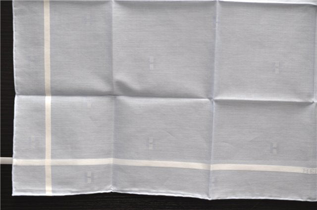 Authentic HERMES Carre 45 Scarf H Logos Pattern Cotton Light Blue Box 6358E