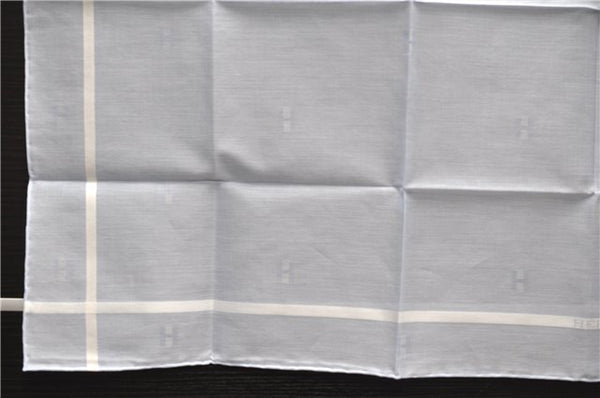 Authentic HERMES Carre 45 Scarf H Logos Pattern Cotton Light Blue Box 6358E