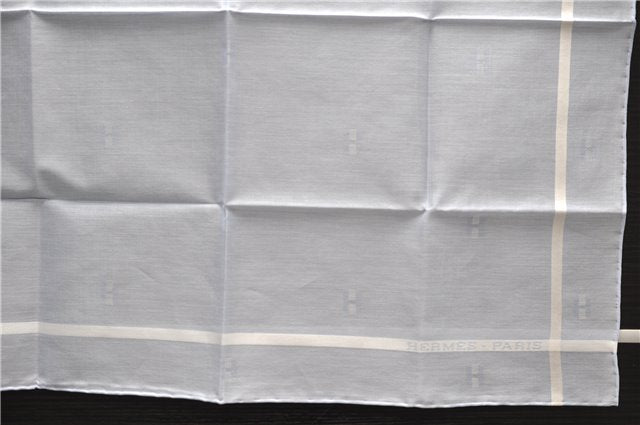 Authentic HERMES Carre 45 Scarf H Logos Pattern Cotton Light Blue Box 6358E
