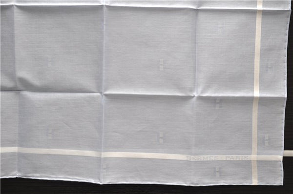 Authentic HERMES Carre 45 Scarf H Logos Pattern Cotton Light Blue Box 6358E