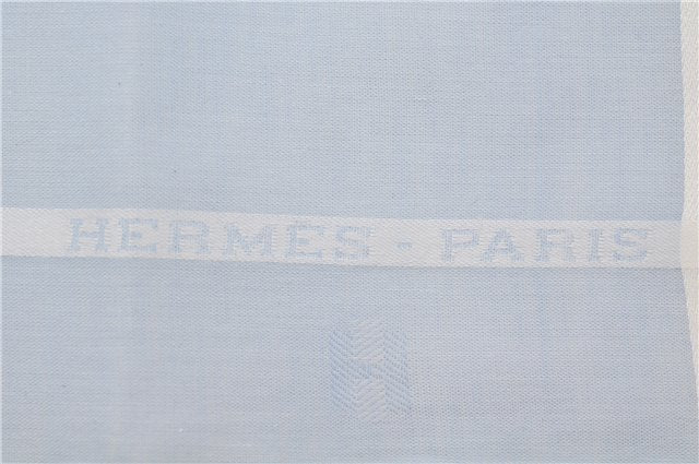 Authentic HERMES Carre 45 Scarf H Logos Pattern Cotton Light Blue Box 6358E