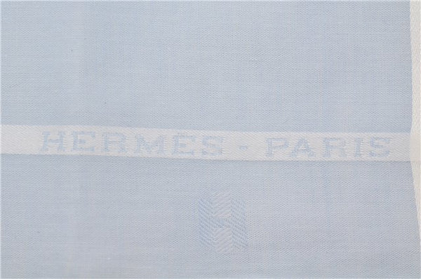 Authentic HERMES Carre 45 Scarf H Logos Pattern Cotton Light Blue Box 6358E