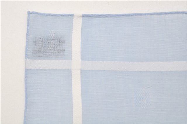 Authentic HERMES Carre 45 Scarf H Logos Pattern Cotton Light Blue Box 6358E