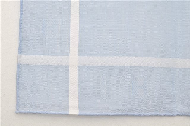 Authentic HERMES Carre 45 Scarf H Logos Pattern Cotton Light Blue Box 6358E