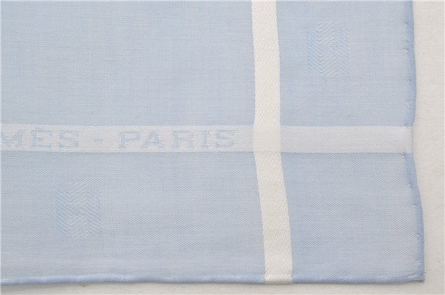 Authentic HERMES Carre 45 Scarf H Logos Pattern Cotton Light Blue Box 6358E