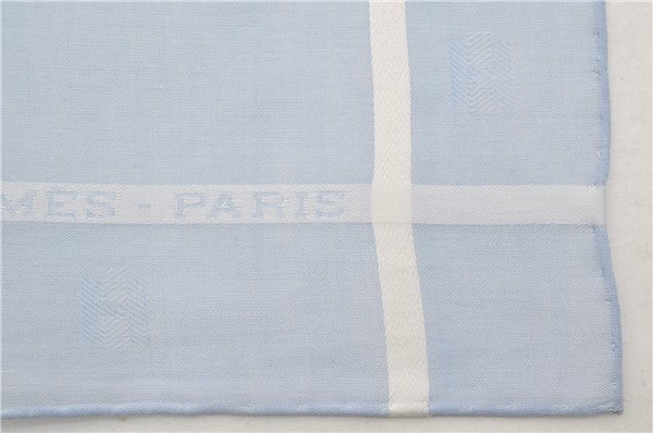 Authentic HERMES Carre 45 Scarf H Logos Pattern Cotton Light Blue Box 6358E