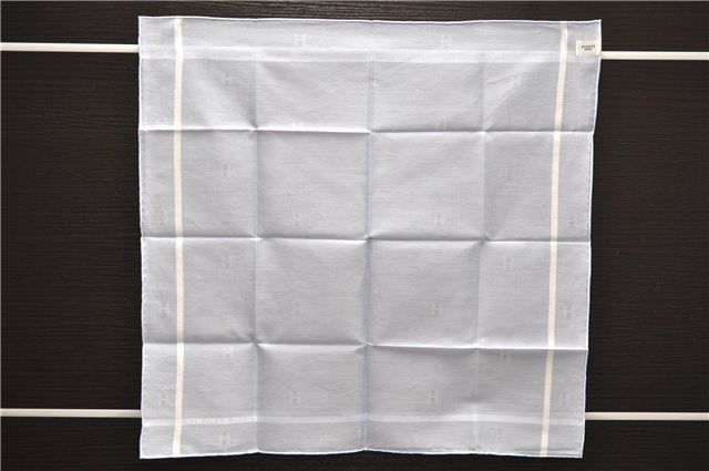 Authentic HERMES Carre 45 Scarf H Logos Pattern Cotton Light Blue Box 6358E