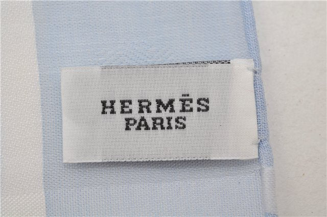 Authentic HERMES Carre 45 Scarf H Logos Pattern Cotton Light Blue Box 6358E