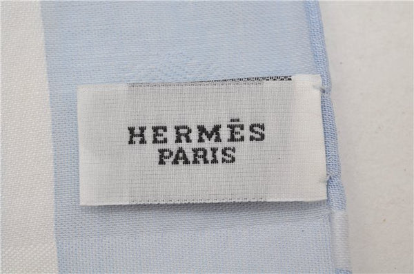 Authentic HERMES Carre 45 Scarf H Logos Pattern Cotton Light Blue Box 6358E