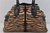 Authentic FENDI Shoulder Tote Bag Unborn Calf Leather Brown Black  6360C