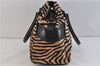 Authentic FENDI Shoulder Tote Bag Unborn Calf Leather Brown Black  6360C