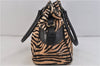 Authentic FENDI Shoulder Tote Bag Unborn Calf Leather Brown Black  6360C