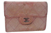 Authentic CHANEL Lamb Skin Matelasse CC Logo Coin Purse Pink 6364C