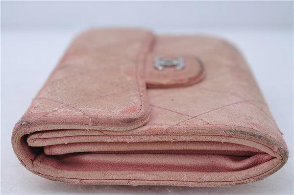 Authentic CHANEL Lamb Skin Matelasse CC Logo Coin Purse Pink 6364C