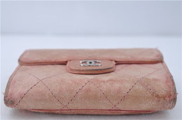 Authentic CHANEL Lamb Skin Matelasse CC Logo Coin Purse Pink 6364C