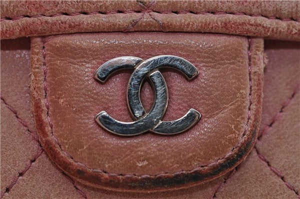 Authentic CHANEL Lamb Skin Matelasse CC Logo Coin Purse Pink 6364C