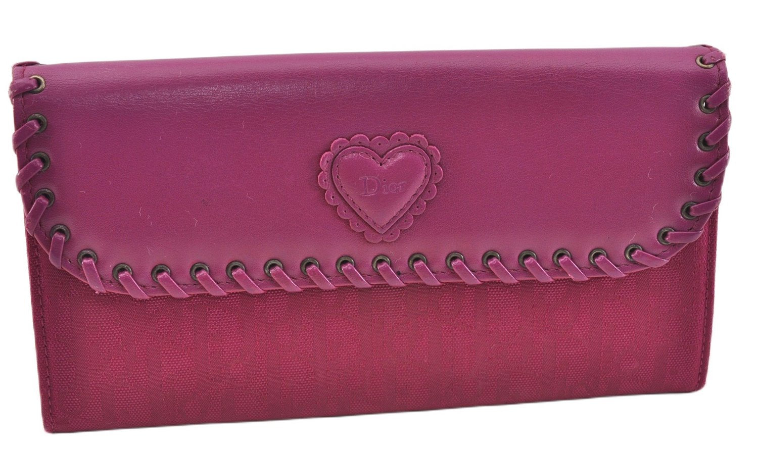 Authentic Christian Dior Trotter Long Wallet Canvas Leather Purple Junk 6364F