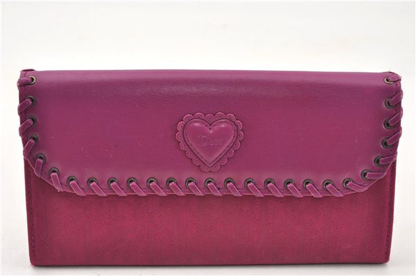 Authentic Christian Dior Trotter Long Wallet Canvas Leather Purple Junk 6364F