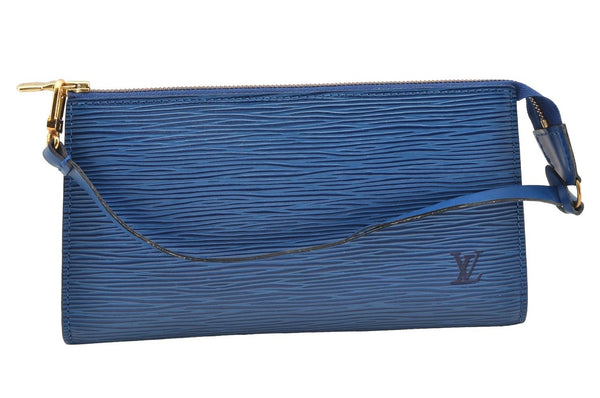 Authentic Louis Vuitton Epi Pochette Accessoires Pouch Blue M52945 LV Junk 6367I