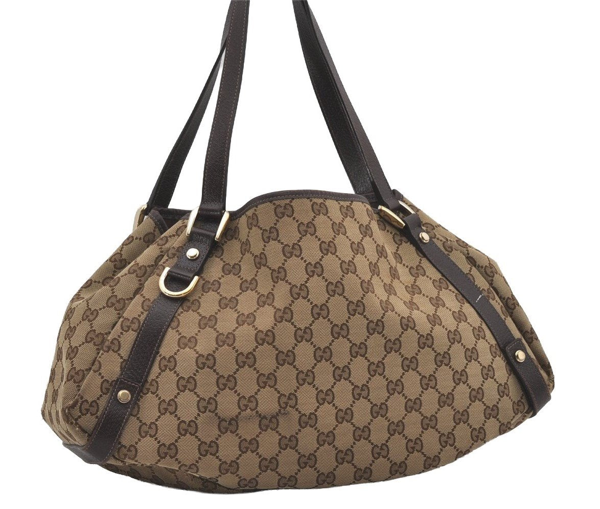 Authentic GUCCI Abbey Shoulder Tote Bag GG Canvas Leather 130736 Brown 6368I