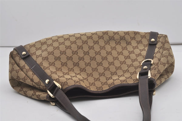Authentic GUCCI Abbey Shoulder Tote Bag GG Canvas Leather 130736 Brown 6368I