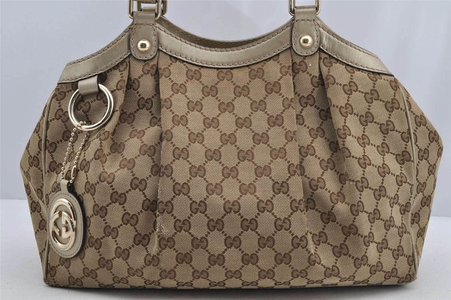 Authentic GUCCI Sukey Shoulder Tote Bag GG Canvas Leather 211944 Brown 6370I