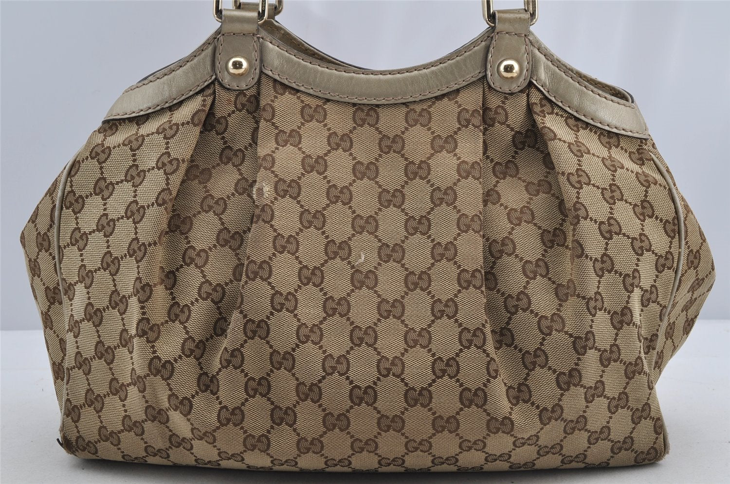 Authentic GUCCI Sukey Shoulder Tote Bag GG Canvas Leather 211944 Brown 6370I