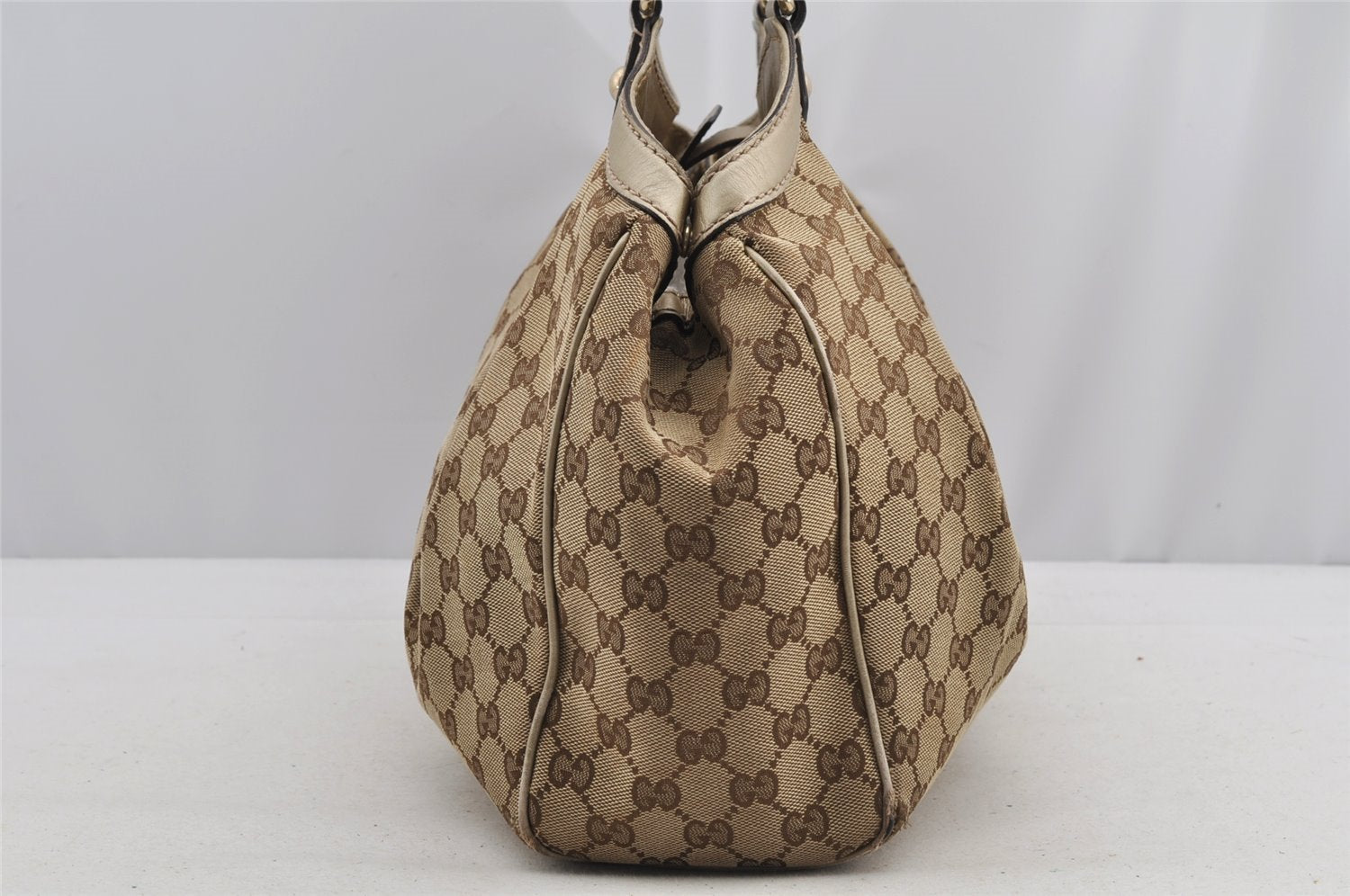 Authentic GUCCI Sukey Shoulder Tote Bag GG Canvas Leather 211944 Brown 6370I