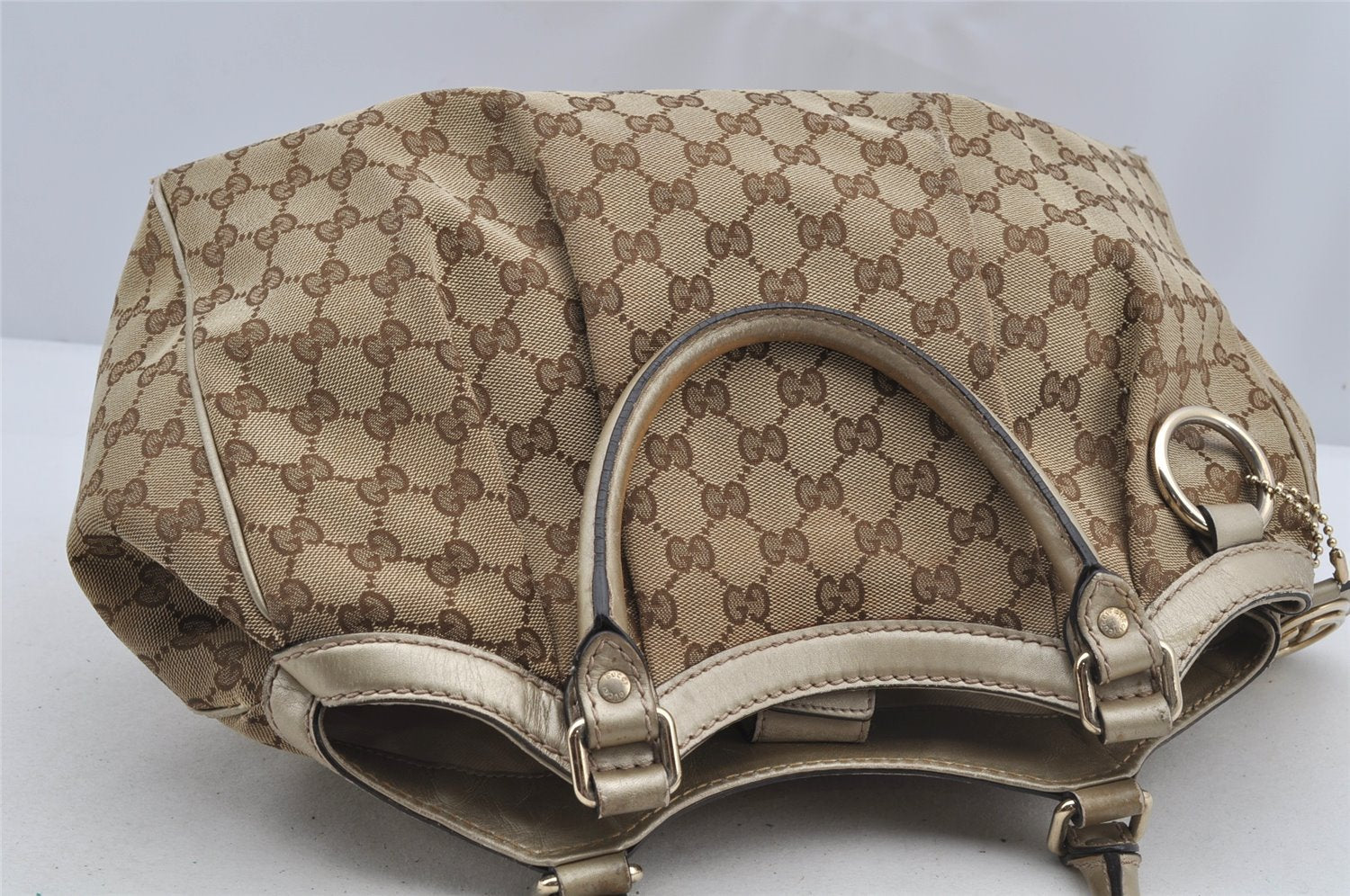 Authentic GUCCI Sukey Shoulder Tote Bag GG Canvas Leather 211944 Brown 6370I