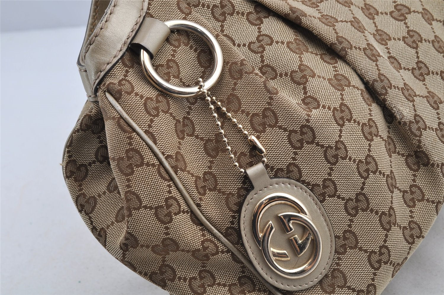 Authentic GUCCI Sukey Shoulder Tote Bag GG Canvas Leather 211944 Brown 6370I