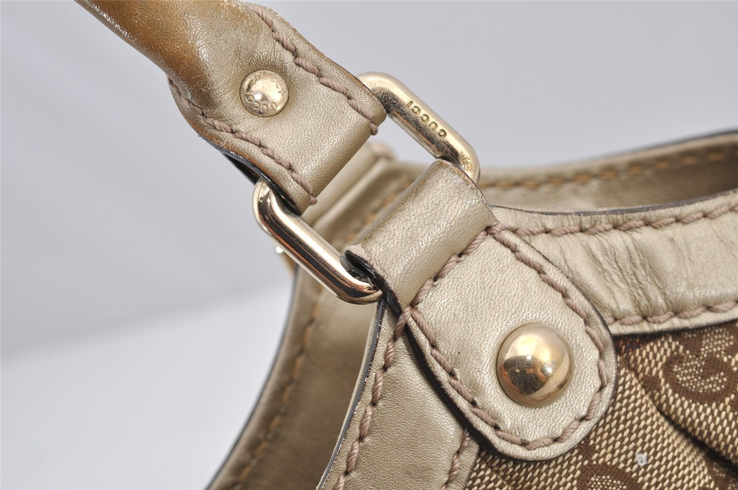 Authentic GUCCI Sukey Shoulder Tote Bag GG Canvas Leather 211944 Brown 6370I