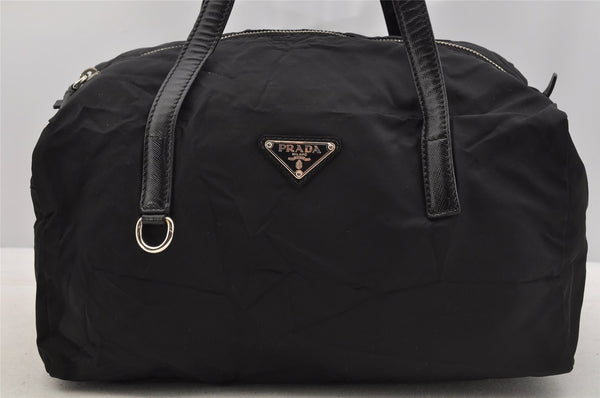 Authentic PRADA TESS SAFFIANO Nylon Leather Shoulder Bag BR2394 Black 6371I