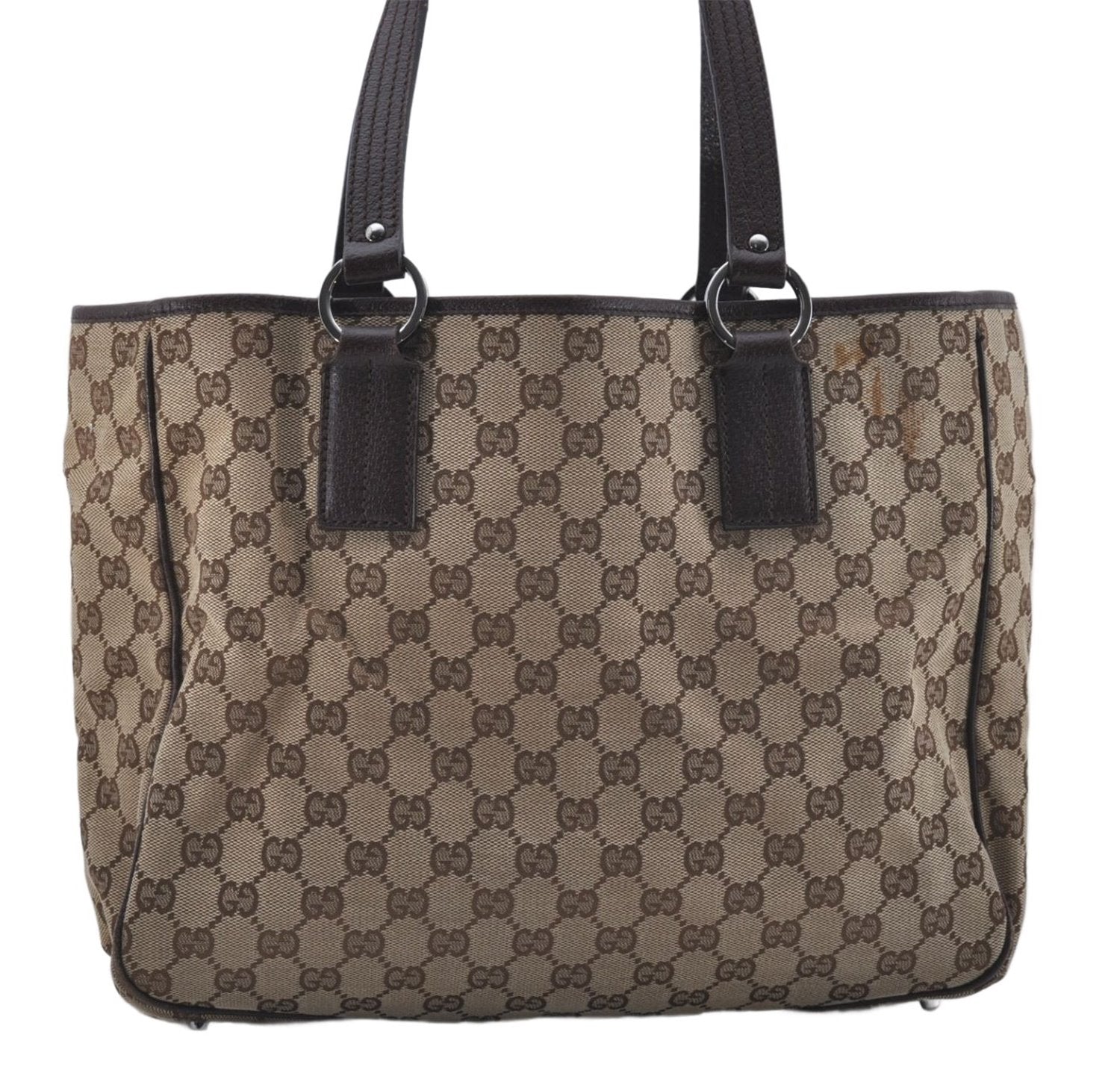 Authentic GUCCI Shoulder Tote Bag GG Canvas Leather 113017 Brown 6373D