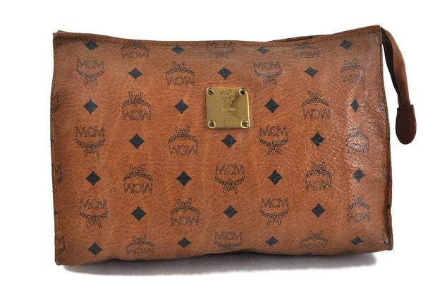 Authentic MCM Visetos Leather Vintage Clutch Hand Bag Brown 6378C