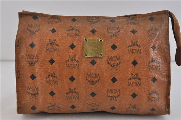 Authentic MCM Visetos Leather Vintage Clutch Hand Bag Brown 6378C