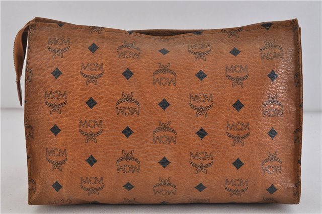 Authentic MCM Visetos Leather Vintage Clutch Hand Bag Brown 6378C