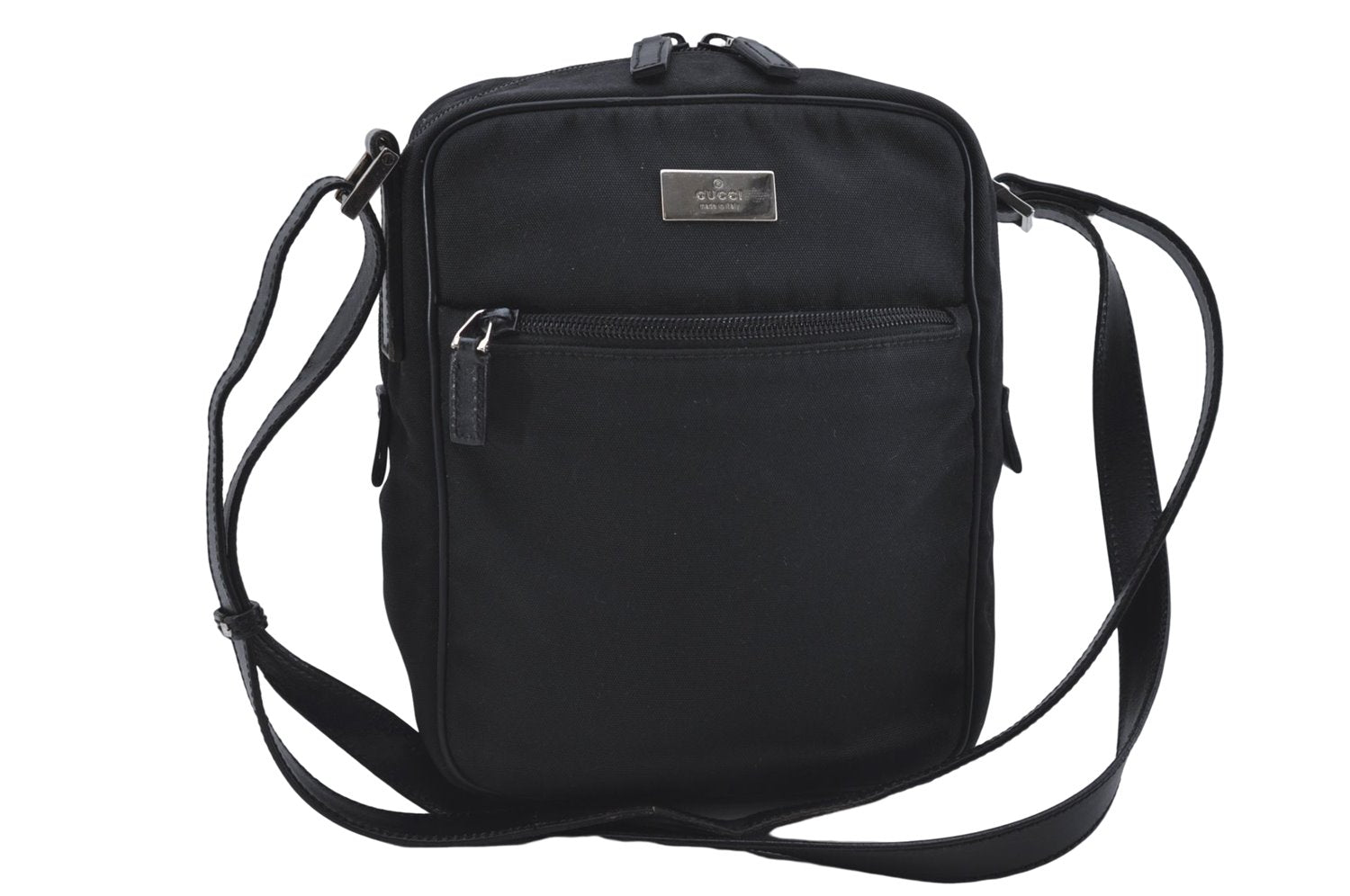 Authentic GUCCI Shoulder Cross Body Bag Nylon Leather 0181612 Black 6383D