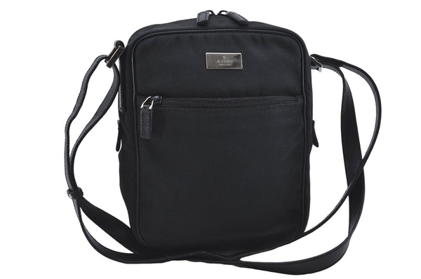 Authentic GUCCI Shoulder Cross Body Bag Nylon Leather 0181612 Black 6383D