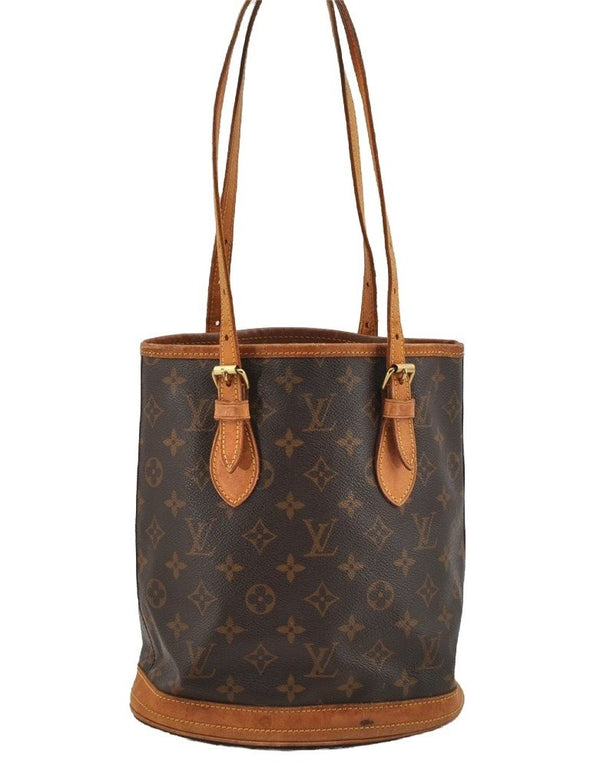 Authentic Louis Vuitton Monogram Bucket PM Shoulder Tote Bag M42238 Junk 6387I