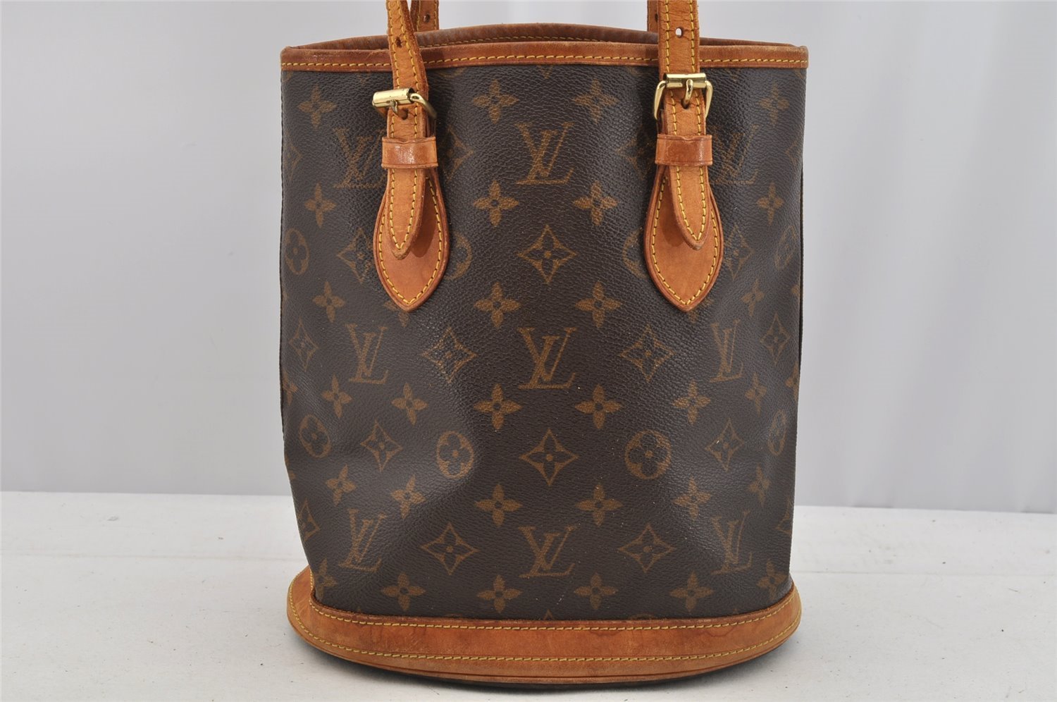 Authentic Louis Vuitton Monogram Bucket PM Shoulder Tote Bag M42238 Junk 6387I