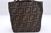 Authentic FENDI Vintage Zucca Hand Tote Bag Purse Nylon Leather Brown 6396E