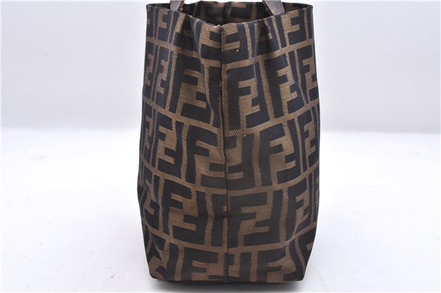 Authentic FENDI Vintage Zucca Hand Tote Bag Purse Nylon Leather Brown 6396E