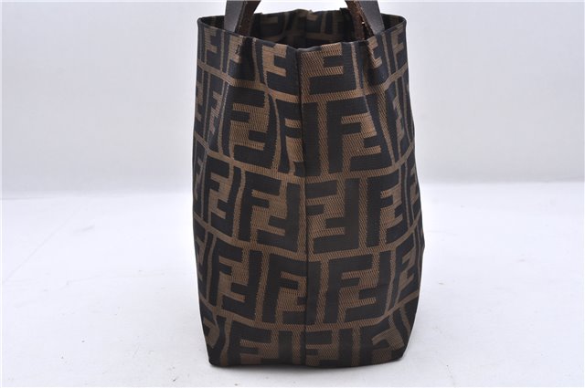 Authentic FENDI Vintage Zucca Hand Tote Bag Purse Nylon Leather Brown 6396E