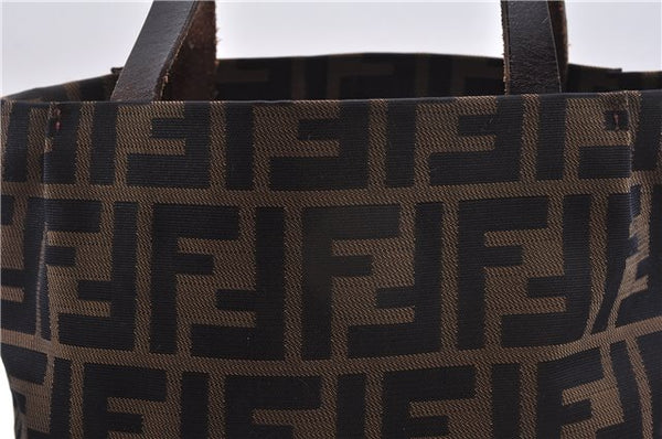 Authentic FENDI Vintage Zucca Hand Tote Bag Purse Nylon Leather Brown 6396E