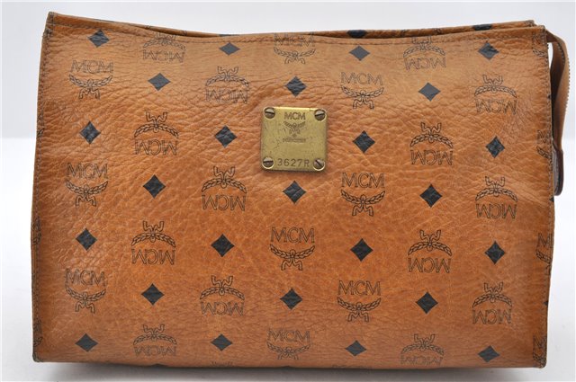 Authentic MCM Visetos Leather Vintage Clutch Hand Bag Brown 6400C