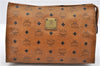 Authentic MCM Visetos Leather Vintage Clutch Hand Bag Brown 6400C