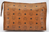 Authentic MCM Visetos Leather Vintage Clutch Hand Bag Brown 6400C