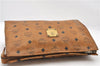 Authentic MCM Visetos Leather Vintage Clutch Hand Bag Brown 6400C